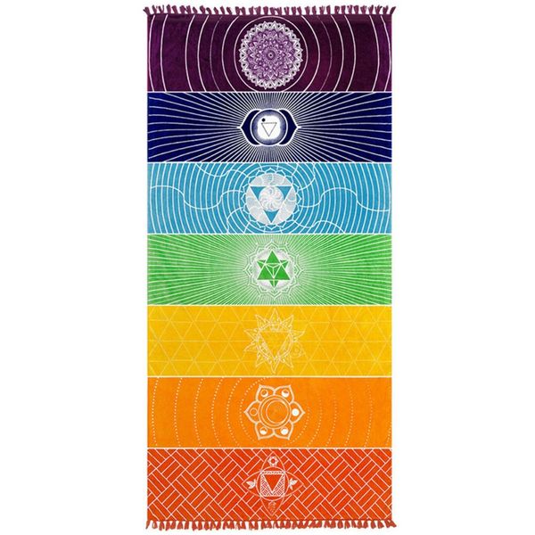 

soft polyester rainbow yoga mat 2 size india mandala summer beach tower blanket 7 colors stripes home wall hanging tapestry