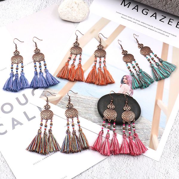 

новый европейский и американский богемский личность преувеличены draided шелковый геометрическая серьги кисточкой scalloped серьги, Golden