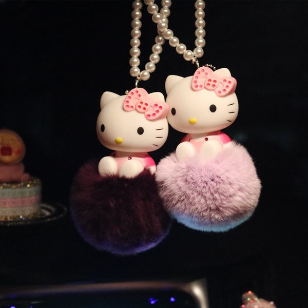 

cute cat hello kitty kt keychain for auto styling interio hanged dolls key chain car styling pendant hanging rearview mirror, Silver
