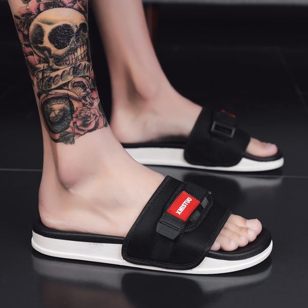 

4 color men slippers 2019 summer mens shoes casual breathable beach sandals slippers wedge flip flops men slides flat, Black