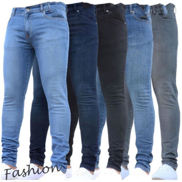 

fashion men casual trouser biker ripped skinny frayed slim fit denim pants, Black