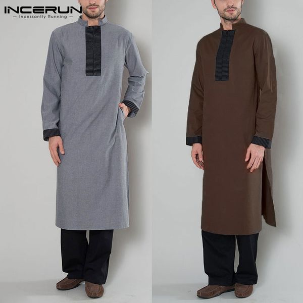 

muslim arabic islamic kaftan patchwork robes long sleeve jubba thobe dubai saudi arabia caftan men muslim clothing incerun 2019, Red