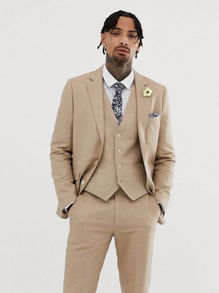 

custom made beige groomsmen notch lapel groom tuxedos khaki men suits wedding/prom man blazer ( jacket+pants+vest, Black;gray