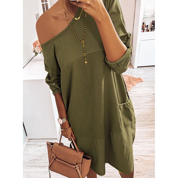 

new women wild loose dress pocket button long sleeve party dresses causal streetwears vestidos fashion lady clothes 2020 sj5121v, Black;gray