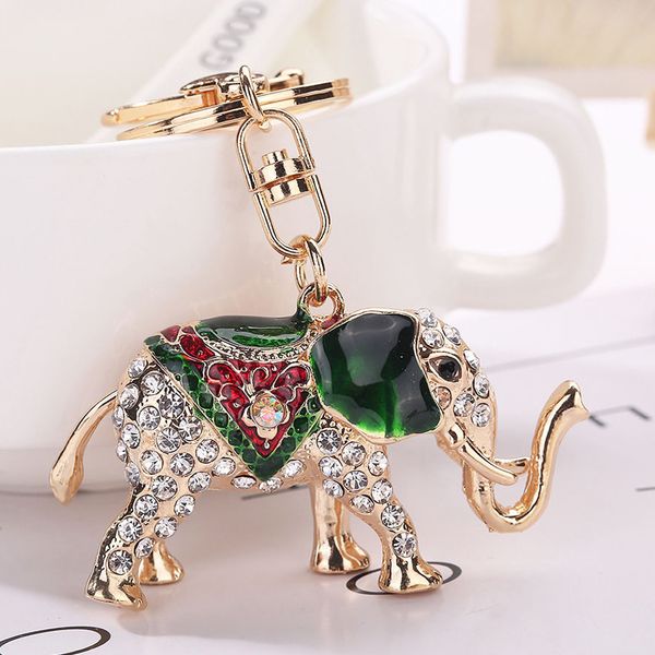 

exquisite lucky elephant drip oil rhinestone keychain alloy animal crystal key chain car key holder ring, Silver