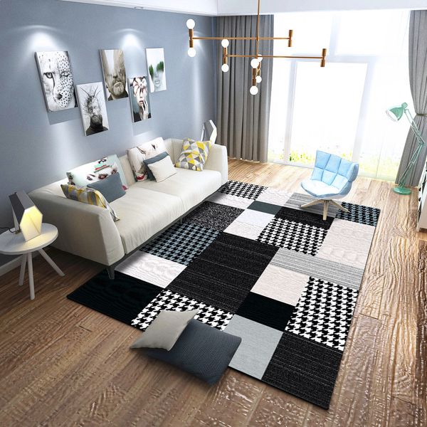 

fashion modern geometric grey black houndstooth plaided print doormat/kitchen mat living room bedroom parlor area rug carpet