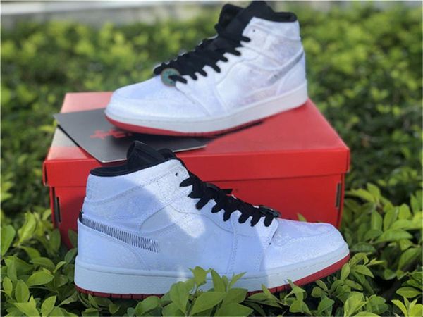 

2019 air authentic 1 mid se fearless edison chen clot basketball shoes retro white black red cu2804-100 men women sneakers with box, White;red