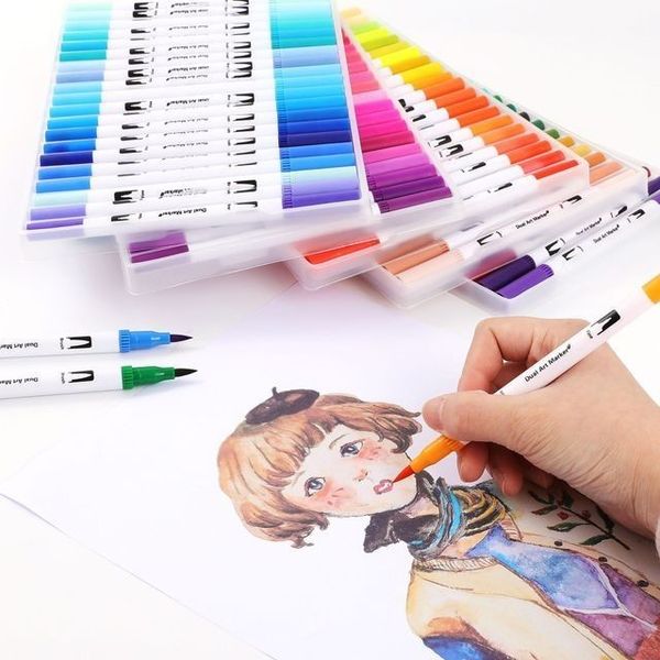 

100 colors dual brush art markers pen fine tip and brush tip great for journal coloring books calligraphy lettering