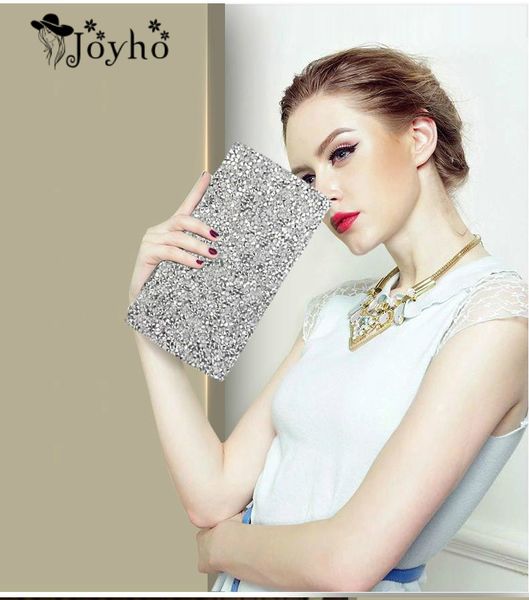 

women evening clutch bag diamond sequin clutch female crystal day wedding purse party banquet black/gold silver two chain