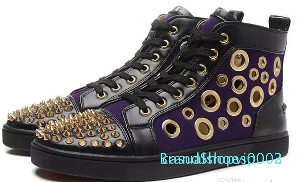 

2017 new arrival men fashion red bottom sneakers high real leather with holes rivets summer men fashion shoes casual c02, Black