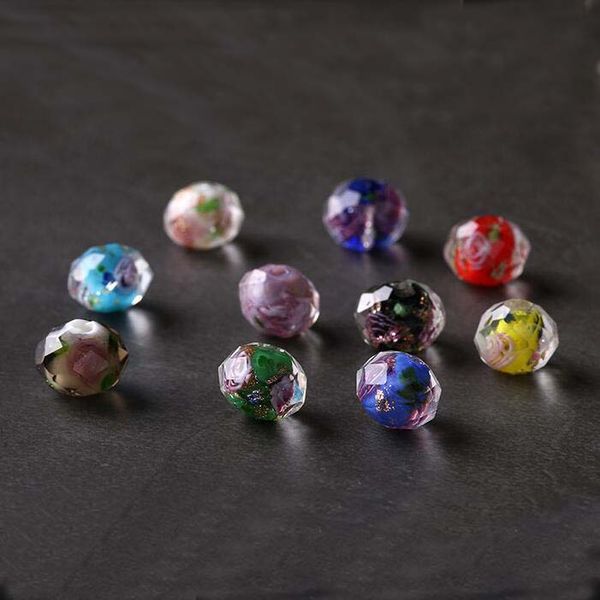 

10*8mm shaped mixed color crystal multi-faceted core inlaid with glazed loose beads gsllz016 handmade lampwork, Black