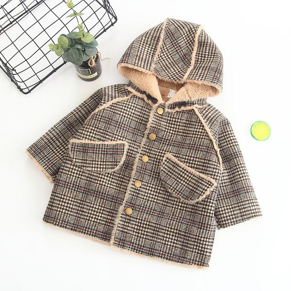 

new autumn winter tench coats girl and boy plaid thick warm hooded long coat, Camo