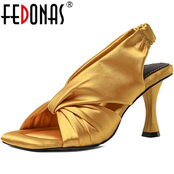 

fedonas pleated women's shoes of large size summer fashion high heels women's sandals 2020 party prom shoes woman, Black