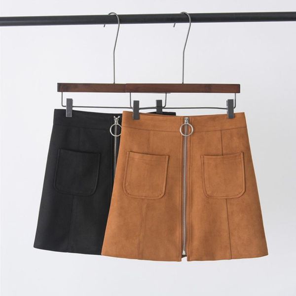 

fashion 2019 women high waist a-line skirt new spring autumn vintage female mini skirts solid pockets short pu skirt, Black