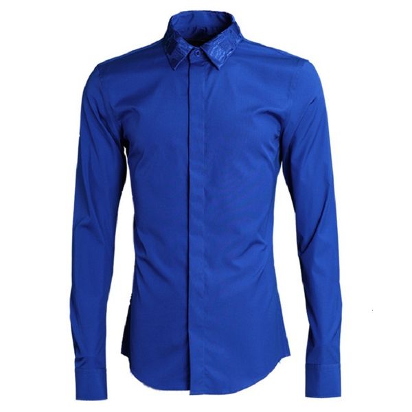 

solid color men shirt luxury embroidered collar men shirt long sleeve camisa masculina cotton mens shirts casual slim fit, White;black