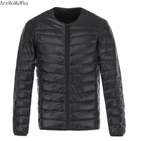 

aremomuwha new round neck light down jacket men's self-cultivation warm underwear without collar bottoming youth short coat tide, Black