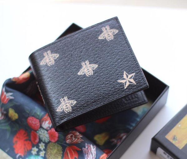 

bee wallets for men and women short wallets clutch bag real leather men business card holders wallet with box 495055, Red;black