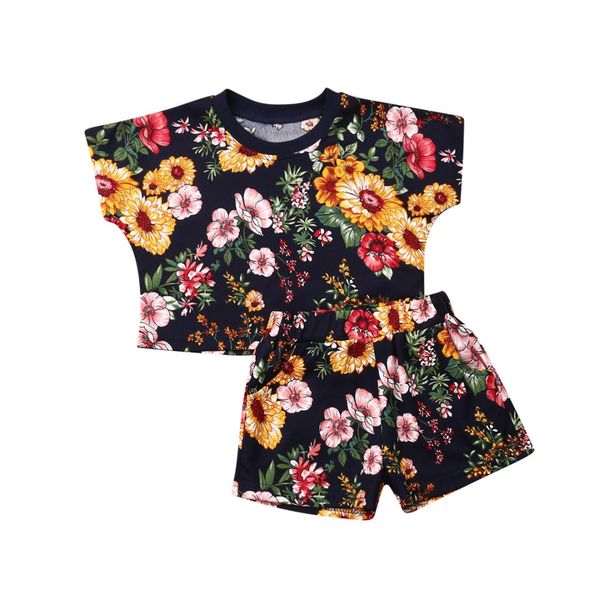 

2pcs kids girl short sleeve blouse t-shirt + shorts children casual outfits, White