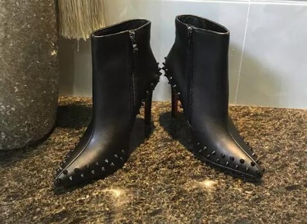 

роскошный черный красный кожаный с шипами носками женщин ботильоны модельер sexy ladies red bottom высоких пяток насосов, Black