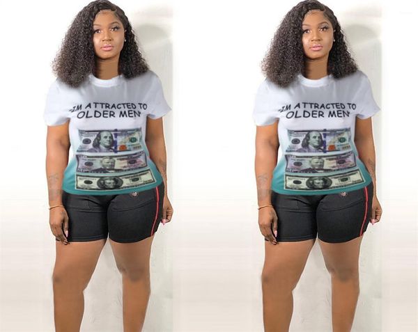 

sleeve fashion feamle clothing plus size casual apparel womens summer designer dollars print tshirts crew neck short, White