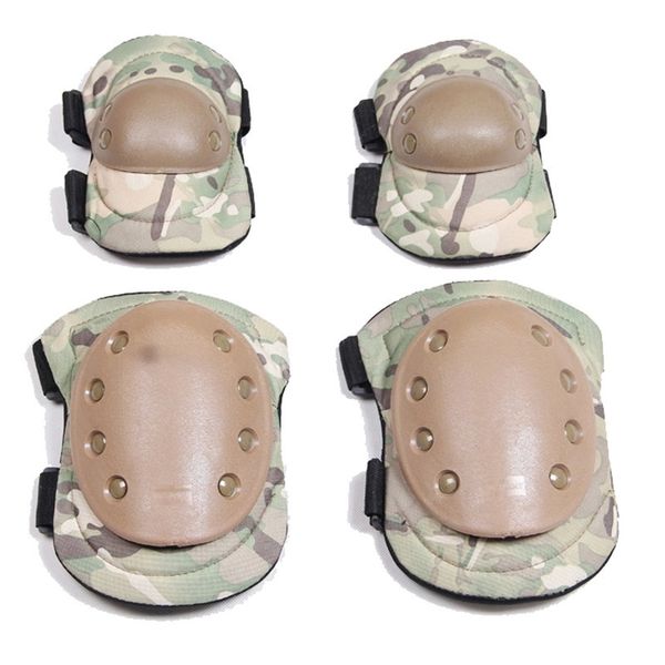 

4 pcs tactical paintball protection knee pads and elbow pads set paintball combat knee protector hunting skate scooter kneepads, Black;gray