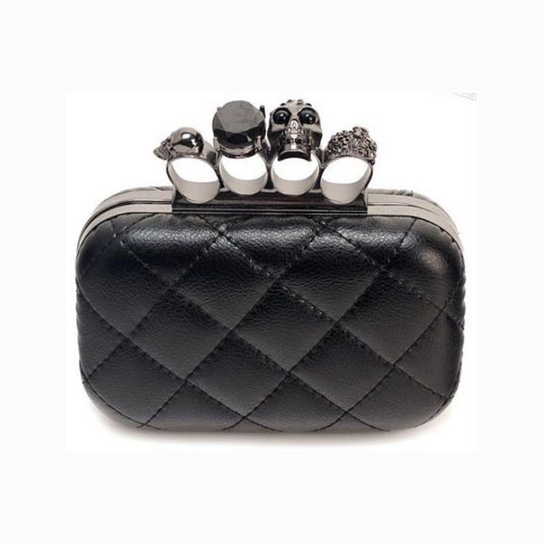 

wholesale-fashion woman leather evening clutch hand bags creepy skull rings handbag halloween party chain shoulder bag plaid purse xa219h