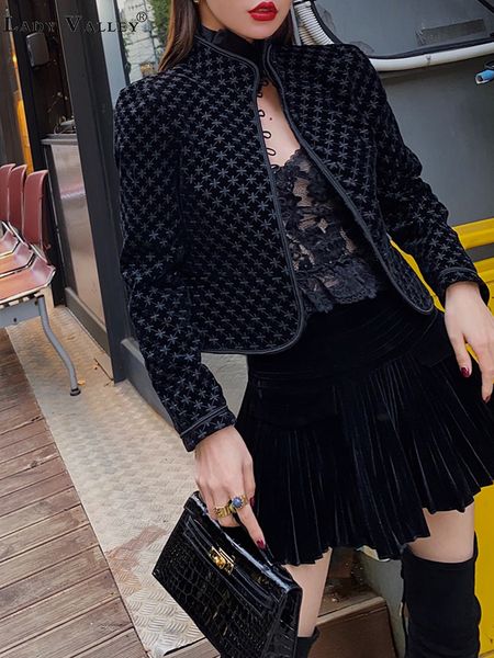 

heavy craft stereo velvet embroidered star pattern short jacket women spring autumn slim fashion retro cardigan top, Black;brown