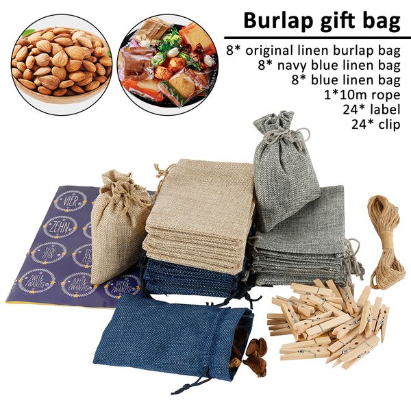 

24pcs wood grain drawstring linen storage bag gift candy jewelry organizer makeup cosmetic coins keys bags bunch burlap bag