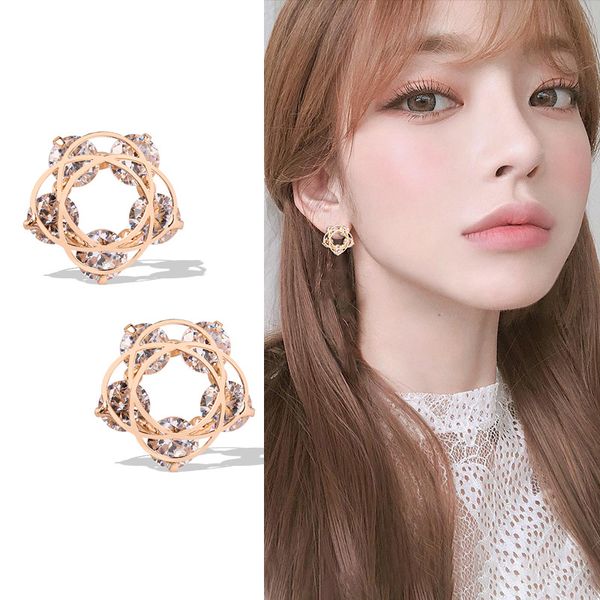 

new zircon cutout hypoallergenic stud earrings femininity simple s925 sterling silver needle rose gold diamond earrings wholesale, Golden