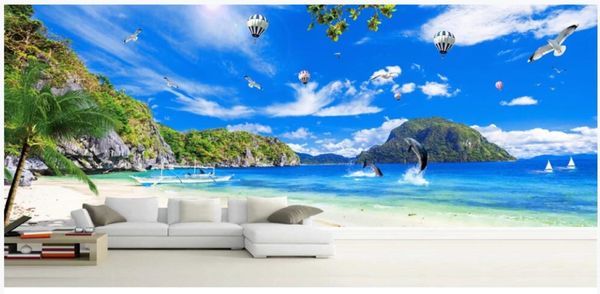 

3d wallpaper custom p large beautiful blue sky and white cloud coconut tree ocean landscape room 3d wall murals wallpaper for walls 3 d