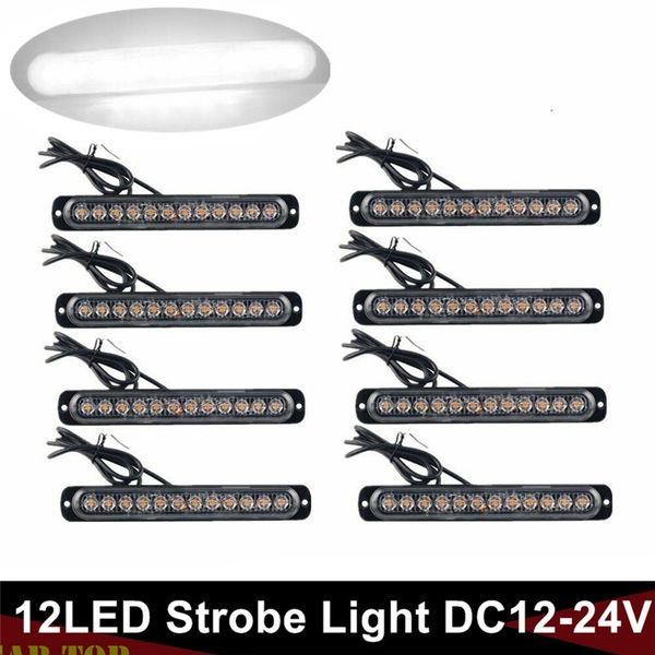 

8pcs truck lights van led turn signal lights 12led white strobe light flash warn emergency le trailer 12v-24v