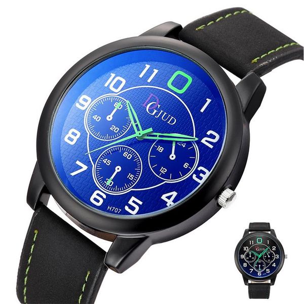 

2018 new arrival blue-ray glass fashionable large dial leather band watch casual outdoor sports quartz watch for men, Slivery;brown