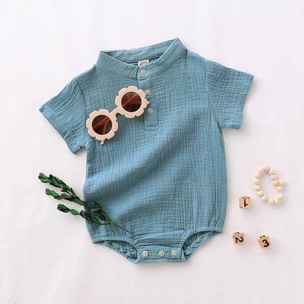 

newborn infant kids baby boys solid rompers causal short sleeve cartoon jumpsuits romper baby girls clothes outfit sunsuit 2020, Blue