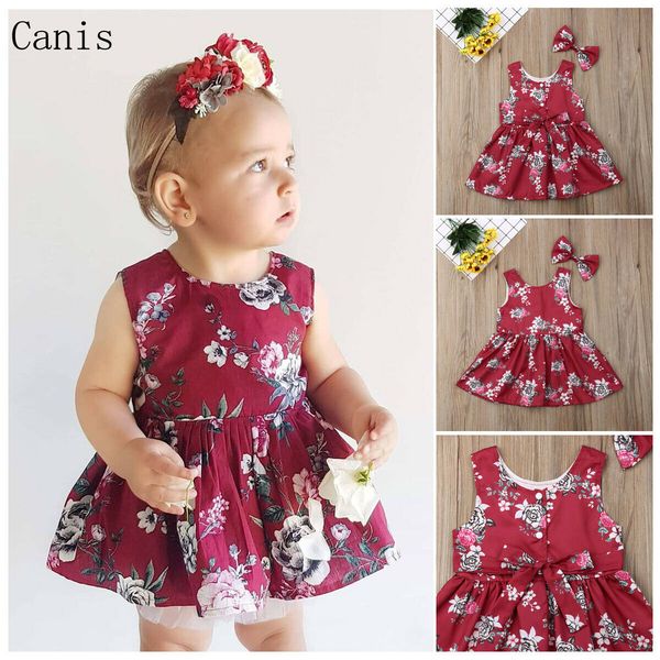 

uk toddler kids baby girl one-piece flower tutu dress striped party outfits 1-6t, Red;yellow