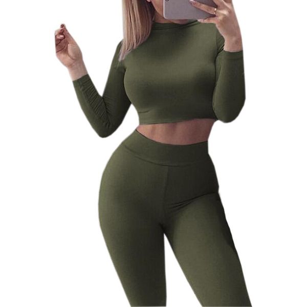 

два piece set осень зима sexy узкие брюки crop top женщины комплекты sportsuits эпикировка set-футляр tops секси костюмы девушек качества, Gray