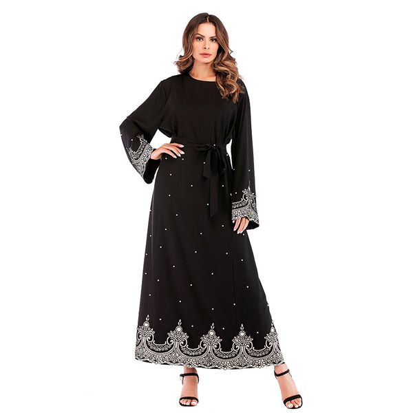 

middle eastern muslim embroidered beaded long sleeve dress, Red