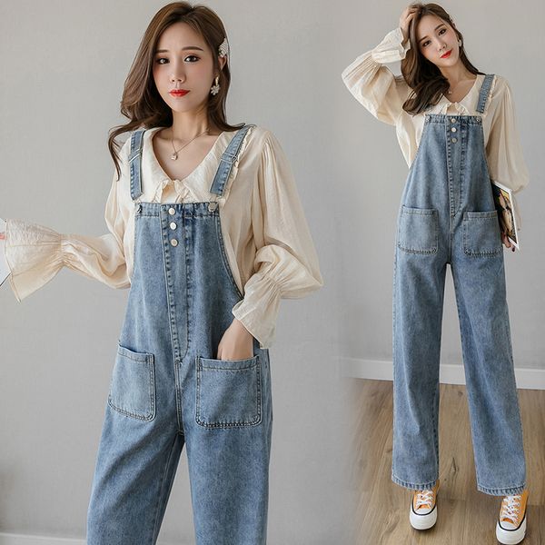 

high - waisted students are and cute jean suspenders straight panties loose women's fall short suspenders, Blue