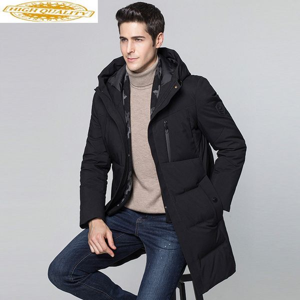 

long winter 90% duck down jacket men hooded coat scarf warm jackets mens clothing 2019 parka casaco masculino kj652, Black