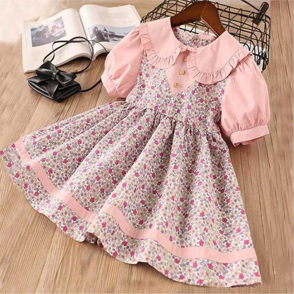 

2020 summer new girls' dress short sleeve floral skirt, Red;yellow