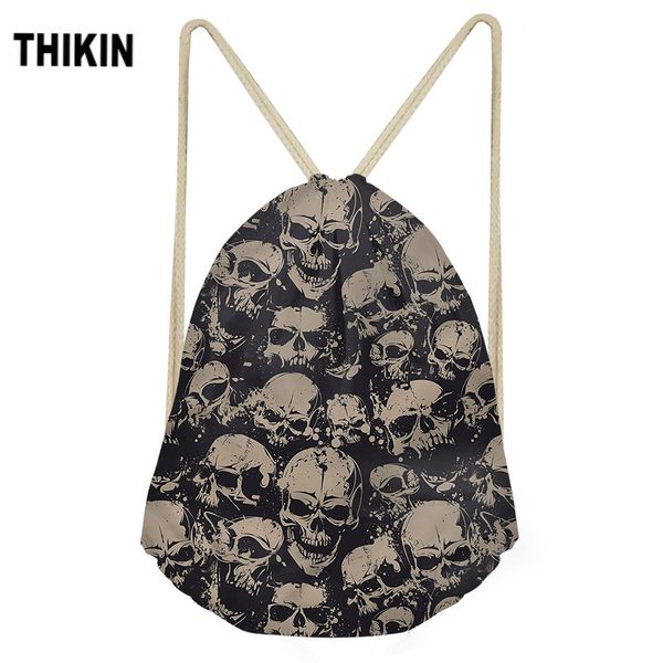 

thikin sport bags cool punk skull 3d printing string backpack outdoor men women running hiking durable fitness bag gym sack