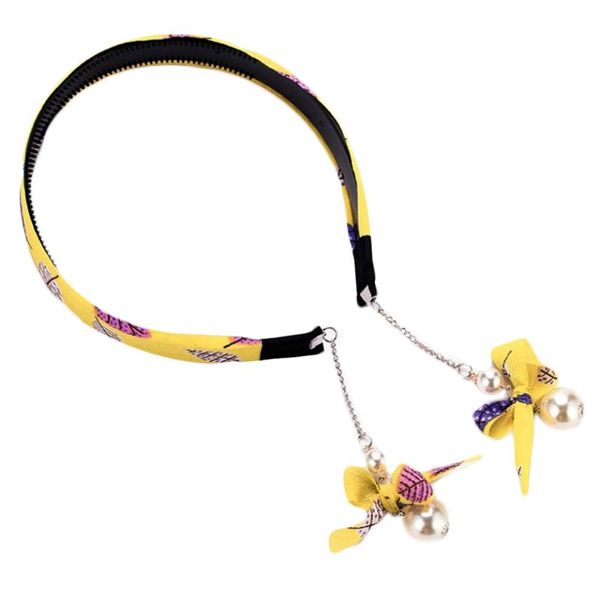 

дети девушки цветные листья печати широкий оголовье с поддельными серьгами бантом имитация жемчуга кулон кисточки принцесса обруч для волос, Slivery;white