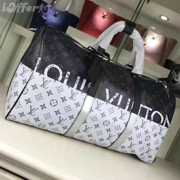

2019 m43412 new real leather rainbow white black 50 luggage tote bag me enger houlder bag