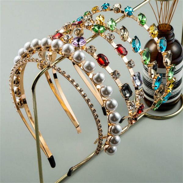 

2020 новое прибытие hairbands для аксессуаров невесты волос барокко цветные rhinestone headband, Golden;white