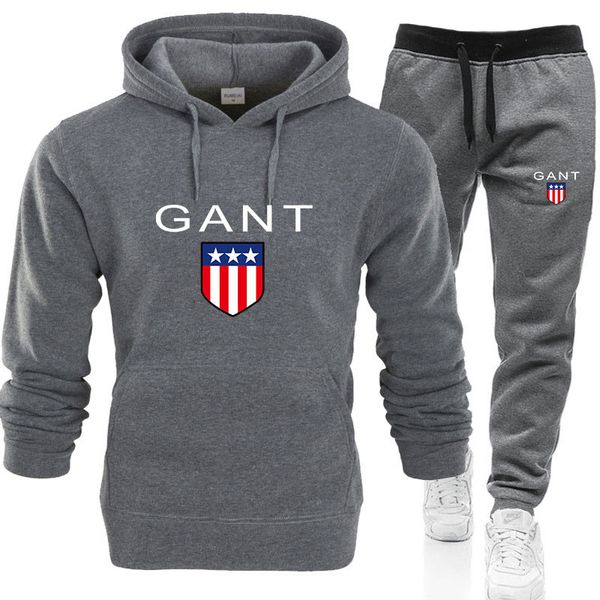 

2020 men balmen gant tracksuit fashion long sleeve sportswear two piece sets fleece thick hoodie+pants spring autumn pullover hoodie jacket, Gray