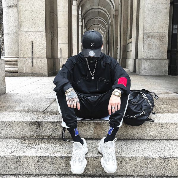 

autumn and winter hooded sweatshirt hip hop men's head before and after embroidery original street fashion men's clothing, Black