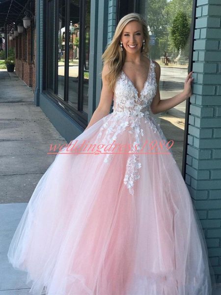 Bellissimi abiti da ballo africani floreali con scollo a V in pizzo trasparente 2019 Tulle Plus Size Robe De Soiree Abiti da sera Occasioni speciali Juniors Pageant