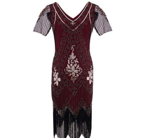 

hot sell 1920s flapper dress vintage sequin fringed gatsby dresses art decor with sleeves adults, Black;red