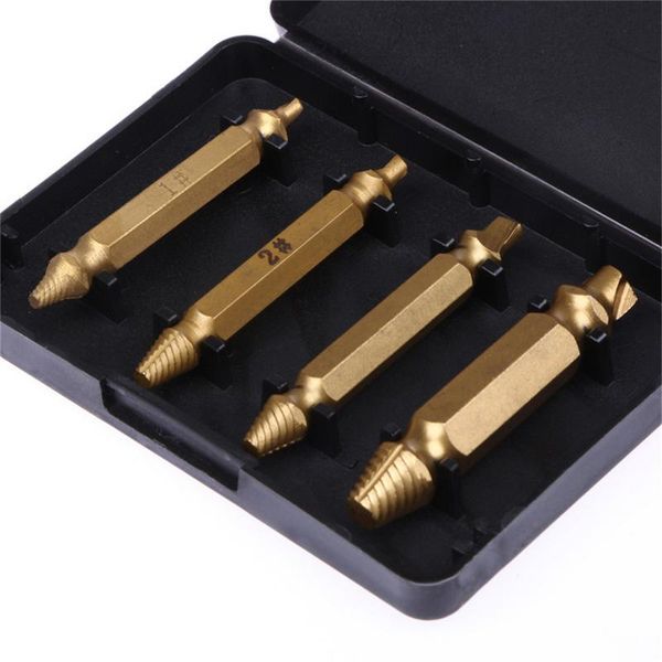 

4pc / set titanium plated set high speed steel double side damaged screw extractor drill bits out remover bolt stud tool