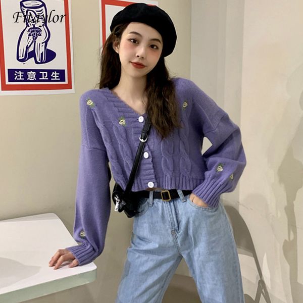 

women's knits & tees fitaylor women sweater floral embroidery knitted cardigan jacket korean knit crop coat long sleeve vintage knittin, White