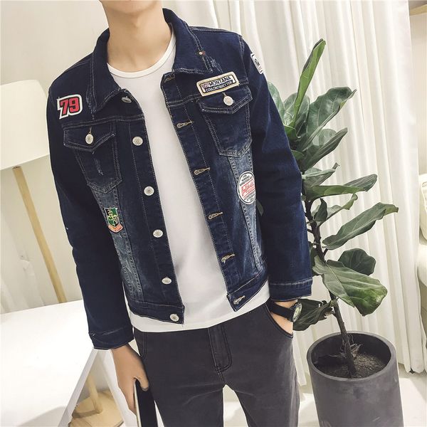 

spring and autumn denim jacket men's lapel denim men's large size solid color, Black;brown
